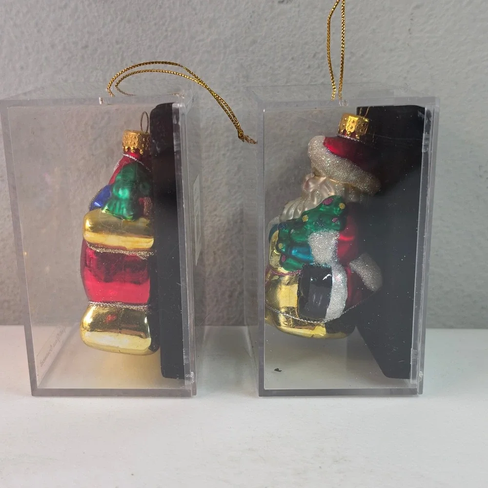 Target Santa Christmas Glass Ornaments Multicolor Sleigh 2004 Set of 2